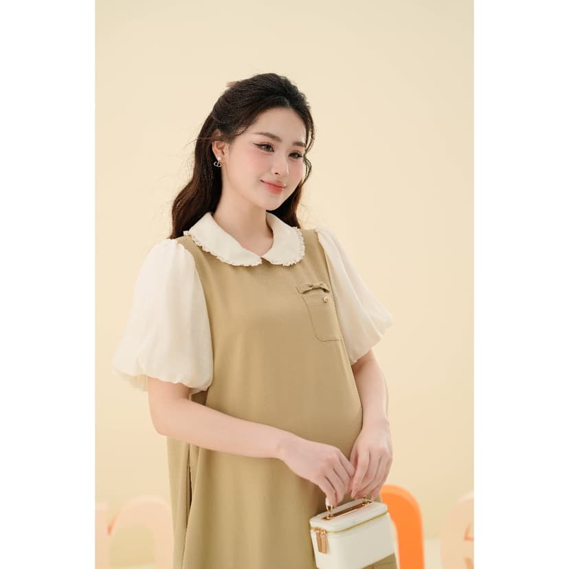 Ảnh Váy bầu, đầm bầu Elena Dress thiết kế cổ sen cách điệu phối chân váy đuôi cá xếp ly, chất vải chéo hàn BY L'AMME 2