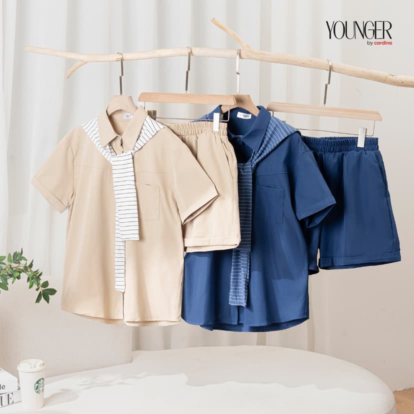 Ảnh Bộ đồ nữ YOUNGER BY CARDINA chất liệu thô kaki áo phối cổ sơ mi phối vạt áo trẻ trung năng động 5YBKN01 3