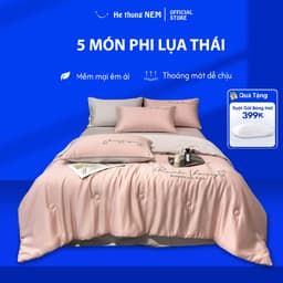 Thumbnail Bộ ga giường 5 món He thong NEM cao cấp Set drap giường chăn ga gối phi lụa thái trải phủ giường mát lạnh mùa hè 1