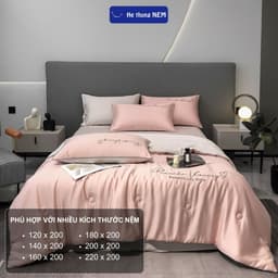 Thumbnail Bộ ga giường 5 món He thong NEM cao cấp Set drap giường chăn ga gối phi lụa thái trải phủ giường mát lạnh mùa hè 3
