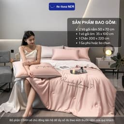 Thumbnail Bộ ga giường 5 món He thong NEM cao cấp Set drap giường chăn ga gối phi lụa thái trải phủ giường mát lạnh mùa hè 4