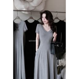 Thumbnail Váy Đi Biển Đẹp Dáng Dài Hai Màu Xám Đen Có Size 80kg LECOONG V759 Đầm Du Lịch Thiết Kế Đẹp Basic 2