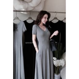 Thumbnail Váy Đi Biển Đẹp Dáng Dài Hai Màu Xám Đen Có Size 80kg LECOONG V759 Đầm Du Lịch Thiết Kế Đẹp Basic 4
