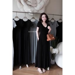 Thumbnail Váy Đi Biển Đẹp Dáng Dài Hai Màu Xám Đen Có Size 80kg LECOONG V759 Đầm Du Lịch Thiết Kế Đẹp Basic 3