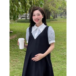 Thumbnail Váy bầu, đầm bầu Keva Dress giả yếm phối cổ sơ mi đính đá chất liệu xước hàn thiết kế BY L'AMME 4