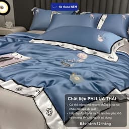 Thumbnail Bộ drap giường He thong NEM cao cấp Set bộ vỏ chăn ga ra gối nệm đệm 5 món lụa thái trải phủ giường mùa hè mát lạnh 4