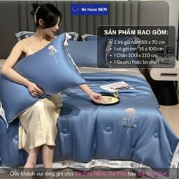 Thumbnail Bộ drap giường He thong NEM cao cấp Set bộ vỏ chăn ga ra gối nệm đệm 5 món lụa thái trải phủ giường mùa hè mát lạnh 3