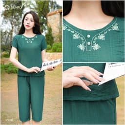 Thumbnail Đồ bộ mặc nhà nữ linen SUNFLY áo cộc quần ngố SP2230 3