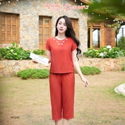Thumbnail Đồ bộ mặc nhà nữ linen SUNFLY áo cộc quần ngố SP2230 4