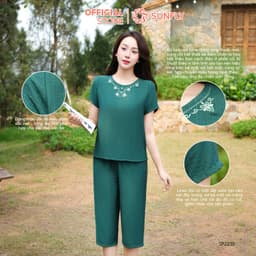Thumbnail Đồ bộ mặc nhà nữ linen SUNFLY áo cộc quần ngố SP2230 1