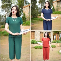 Thumbnail Đồ bộ mặc nhà nữ linen SUNFLY áo cộc quần ngố SP2230 2
