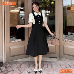 Thumbnail Đầm thiết kế BEMINE cổ đức phối xếp ly đính cúc dáng chữ A phù hợp đi làm-MT10102 2