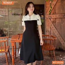 Thumbnail Đầm thiết kế BEMINE cổ đức tay phồng đính nơ dáng chữ A phù hợp đi làm, đi chơi-MT10104 3