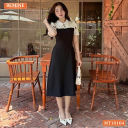 Thumbnail Đầm thiết kế BEMINE cổ đức tay phồng đính nơ dáng chữ A phù hợp đi làm, đi chơi-MT10104 1
