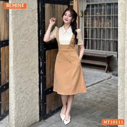 Thumbnail Đầm thiết kế BEMINE cổ sơ mi giả yếm dáng chữ A đính cúc phù hợp đi làm, đi dạo phố-MT10111 3