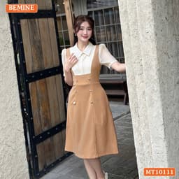 Thumbnail Đầm thiết kế BEMINE cổ sơ mi giả yếm dáng chữ A đính cúc phù hợp đi làm, đi dạo phố-MT10111 2