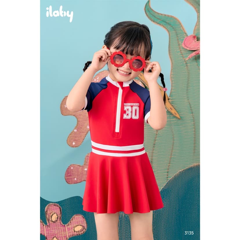 Ảnh Bộ váy bơi bé gái ILABY thiết kế áo cộc tay liền chân váy có lót quần chất liệu thun lạnh [3135] 3