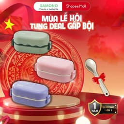 Thumbnail Hộp cơm văn phòng Samono BTW30301 dung tích 850ml, 2 tầng 3 ngăn, kèm muỗng, xanh, tím, hồng 1