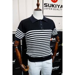 Thumbnail Áo Polo Len Dệt Kim SUKIYA Chất Sợi Dệt Cotton Cao Cấp Thoáng Mát, Kiểu Dáng Polo Lịch Sự Phối Kẻ AL108 3