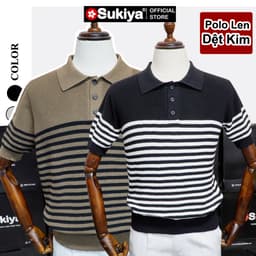 Thumbnail Áo Polo Len Dệt Kim SUKIYA Chất Sợi Dệt Cotton Cao Cấp Thoáng Mát, Kiểu Dáng Polo Lịch Sự Phối Kẻ AL108 1