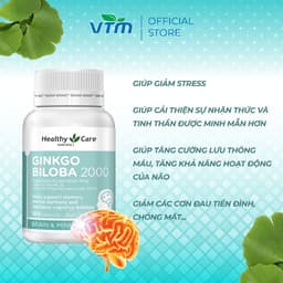 Thumbnail Viên uống bổ não Healthy Care Ginkgo Biloba tăng cường trí nhớ, giảm đau đầu, lưu thông máu não - lọ 100 viên 4