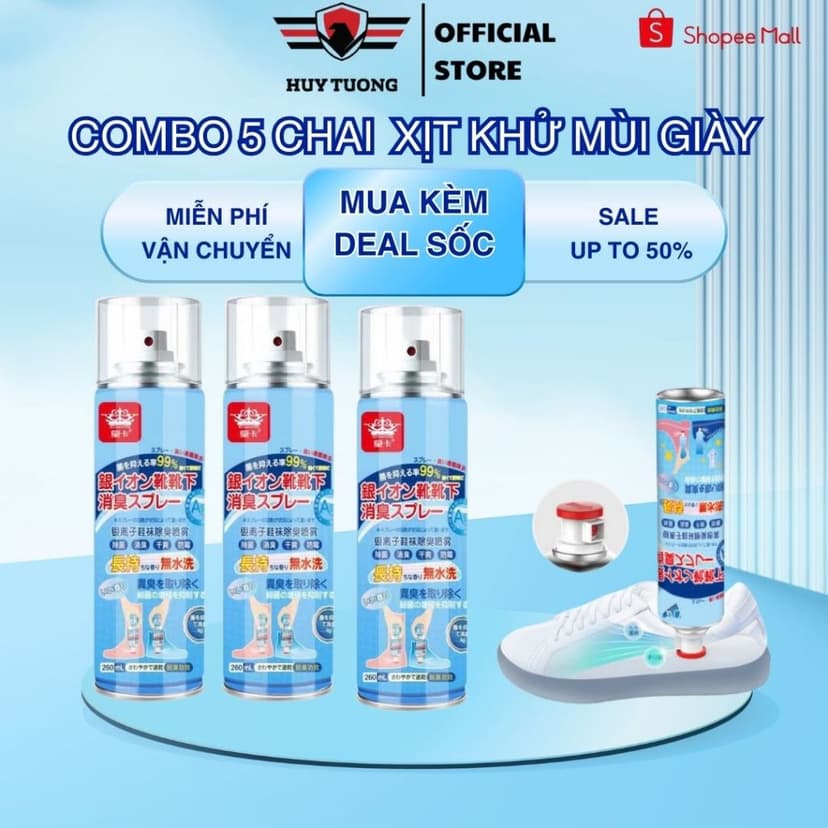 Ảnh Combo 5 chai xịt khử mùi hôi giày dép Nano bạc, xịt khử mùi hôi chân khó chịu lên đến 24h - dung tích 260ml 1