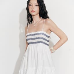 Thumbnail DOTTIE - Đầm ngắn chạy smocking trang trí - Trắng - D0697 4