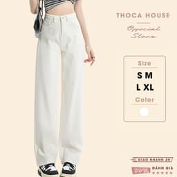 Thumbnail Quần jean nữ ống suông đứng trơn kaki trắng THOCA HOUSE thời thượng, sành điệu 1