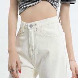 Thumbnail Quần jean nữ ống suông đứng trơn kaki trắng THOCA HOUSE thời thượng, sành điệu 2