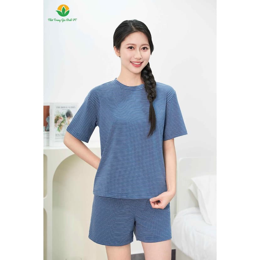 Ảnh Bộ mặc nhà nữ chất cotton quần đùi, áo cộc tay thời trang gia đình Việt Thắng  B43.5034 3