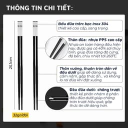 Thumbnail Đũa nhựa PPS sợi thủy tinh DandiHome kết hợp Inox 304 DandiHome cao cấp, chống trượt, chống nấm mốc 3