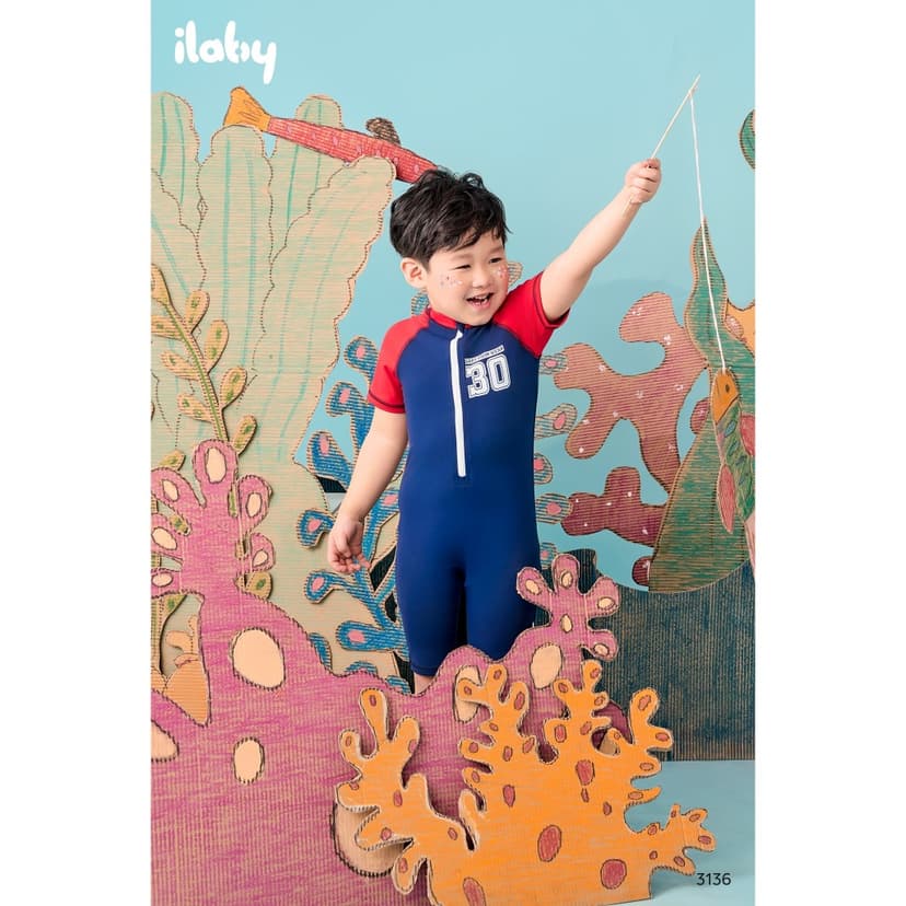 Ảnh Đồ bơi bé trai ILABY đồ bơi cộc tay quần đùi chất liệu thun lạnh chống nước size đại 9-38kg [3136] 4