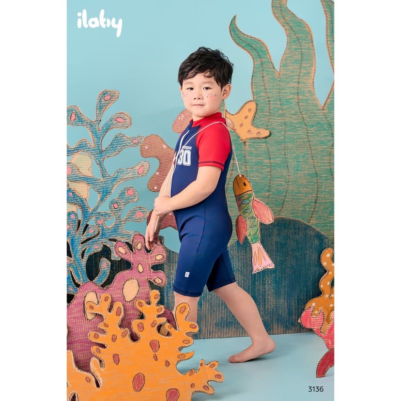 Ảnh Đồ bơi bé trai ILABY đồ bơi cộc tay quần đùi chất liệu thun lạnh chống nước size đại 9-38kg [3136] 3