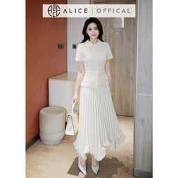 Thumbnail Set Váy Thanh Lịch Chất Chéo Hàn Alice, Áo Ngắn Tay Cổ Sơ Mi Có Túi Dáng Ôm Eo Phối Chân Váy Dập Ly Quạy Kéo Khóa S851 1