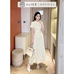 Thumbnail Set Váy Thanh Lịch Chất Chéo Hàn Alice, Áo Ngắn Tay Cổ Sơ Mi Có Túi Dáng Ôm Eo Phối Chân Váy Dập Ly Quạy Kéo Khóa S851 4