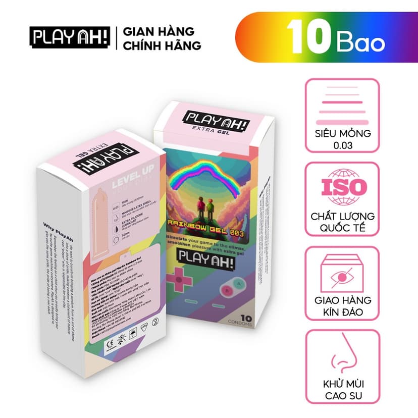 Ảnh Bao Cao Su PlayAh Rainbow Gel 003 Hộp 10 size 52mm siêu mỏng, nhiều gel 2