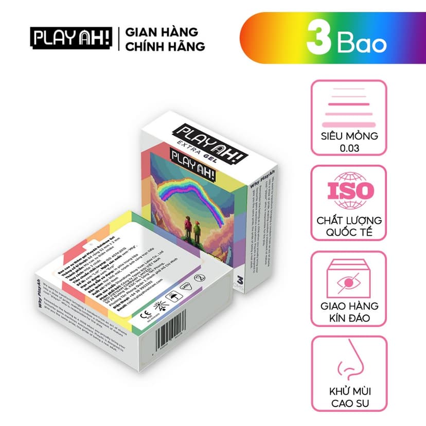 Ảnh Bao Cao Su PlayAh Rainbow Gel 003 Hộp 3/10 Size 52mm siêu mỏng nhiều gel 4