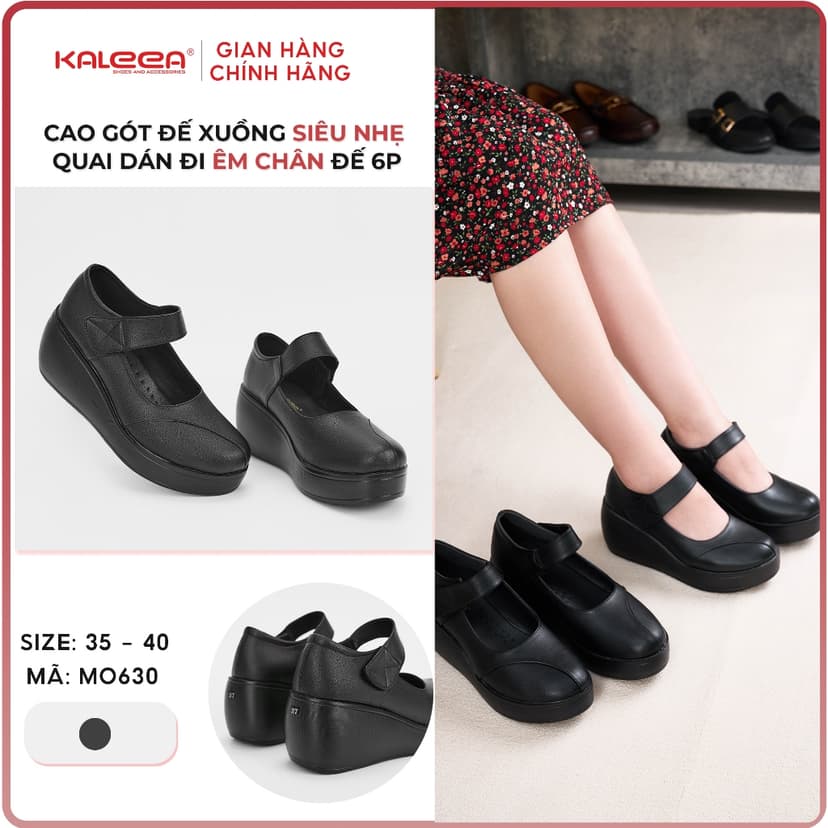 Ảnh Kaleea - Giày Cao Gót Nữ Quai Dán Đi Nhẹ, Êm, Giày Đế Xuồng Cao 6p Chất Da Mềm - MO630 1