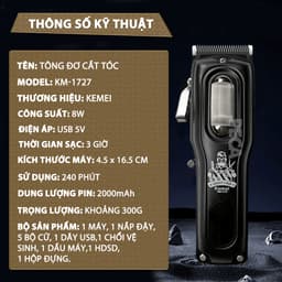 Thumbnail Tông đơ cắt tóc chuyên nghiệp Kemei KM-1727 công suất mạnh 8W màn hình LCD sạc nhanh USB tiện lợi - Chính hãng 1
