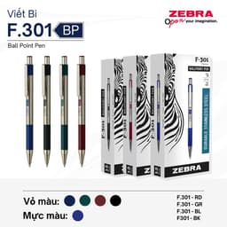Thumbnail Bút Bi F.301 0.7mm Zebra Pen Mực Xanh - Vỏ Đỏ Xanh Lá Xanh Dương Đen 12.6g [Chính Hãng] 2