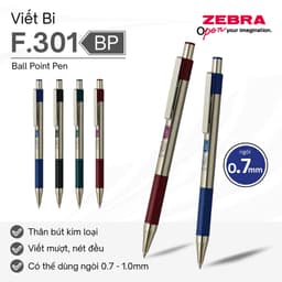 Thumbnail Bút Bi F.301 0.7mm Zebra Pen Mực Xanh - Vỏ Đỏ Xanh Lá Xanh Dương Đen 12.6g [Chính Hãng] 1