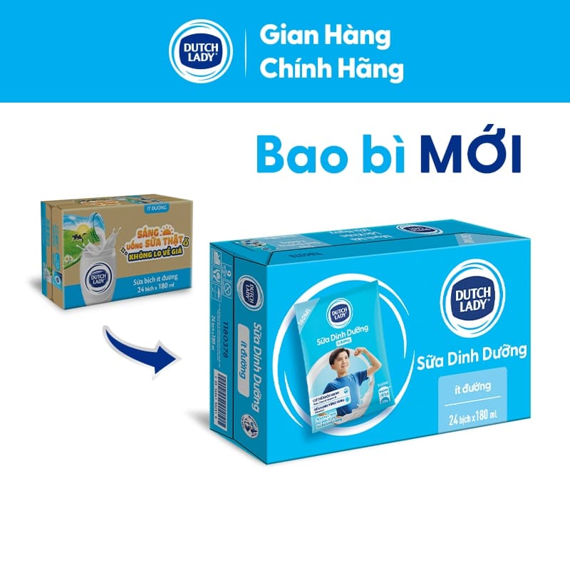 Ảnh Thùng 24 Bịch Sữa Dinh Dưỡng Dutch Lady Ít Đường 24x180ml 3
