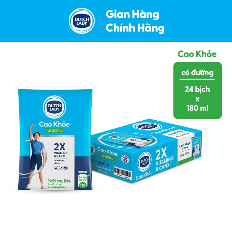 Ảnh Thùng 24 Bịch Sữa Dinh Dưỡng Dutch Lady Cao Khỏe Có Đường 24x180ml 1