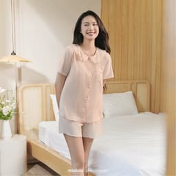 Thumbnail Đồ mặc nhà vải thô Mialala chất liệu vải thô thiết kế áo có túi trang trí nơ nhỏ tinh tế DMN02025448 1