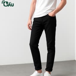 Thumbnail Quần jean nam đen Gấu 194 trơn & rách vải jeans bò cotton duck cao cấp mềm mịn, co dãn - form slim fit 2