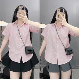 Thumbnail Áo Sơ Mi Kẻ Sọc Bigsize Nữ Somi Tay Ngắn Tôn Dáng Vài Cotton Thô Cho Chubby SM184 2