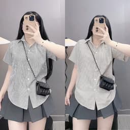 Thumbnail Áo Sơ Mi Kẻ Sọc Bigsize Nữ Somi Tay Ngắn Tôn Dáng Vài Cotton Thô Cho Chubby SM184 1