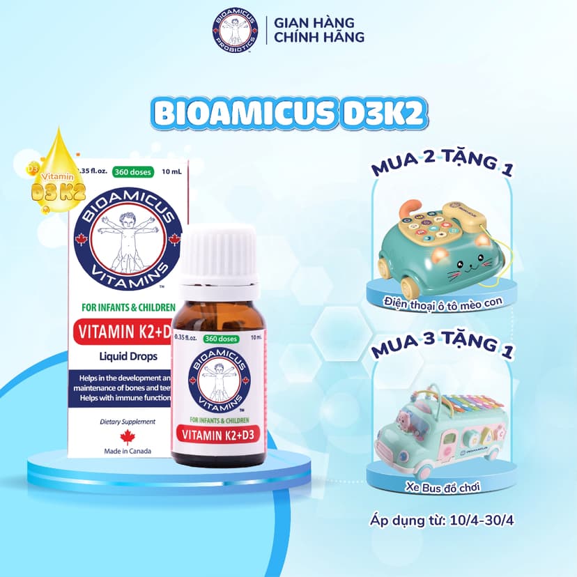 Ảnh BioAmicus Vitamin D3K2 giúp trẻ phát triển chiều cao - Vitamin D3K2 MK-7 Cho Trẻ Lọ 10mL 1