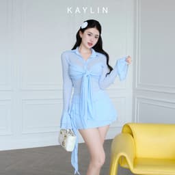 Thumbnail Set KAYLIN áo kiểu sơ mi tay loe phối chân váy ngắn chất vải thun giấy phong cách BST Hè 2025 - N2461 1
