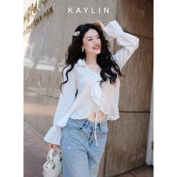 Thumbnail Áo kiểu KAYLIN form sơ mi Babydoll phối hoa chất vải voan tơ phong cách BST Hè 2025 - N2459 1